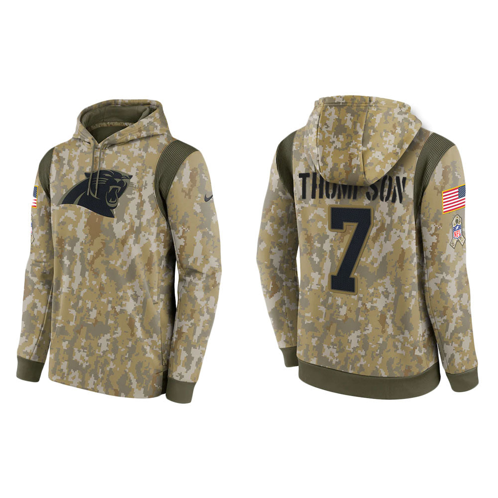 Shaq Thompson Carolina Panthers Camo 2021 Salute To Service Veterans Day Therma Pullover Hoodie