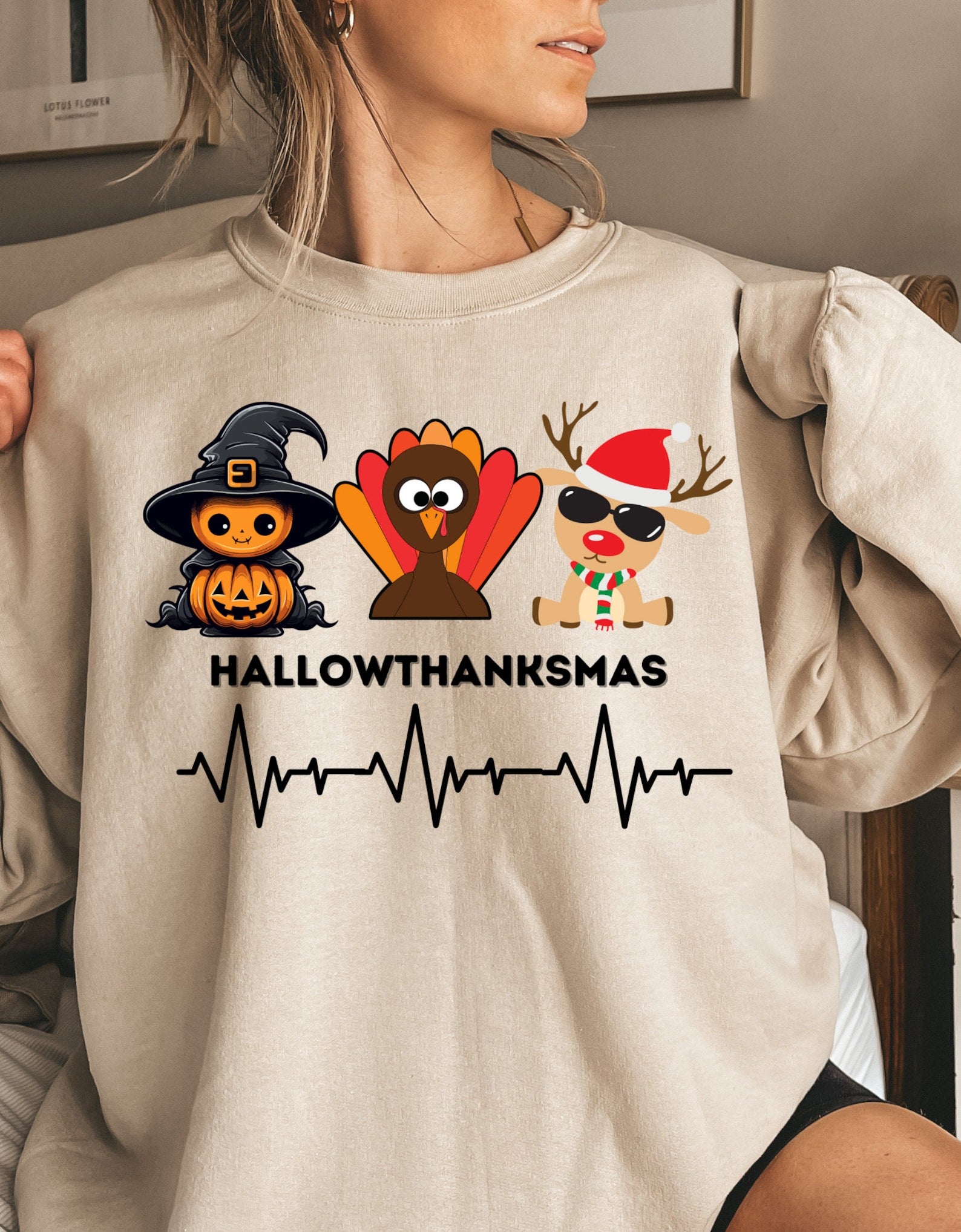 Happy Hallowthanksmas Sweatshirt Halloween 2D Crewneck Sweatshirt All Over Print Sweatshirt For Women Sweatshirt For Men Sws3601