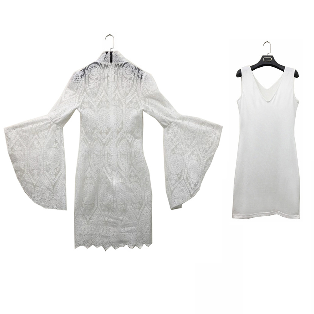 2-piece Set Summer Dress 2021 Vintage Boho Casual Lace Dress White Embroidered Bell Sleeves Elegant Classy Wedding Party Prom alx