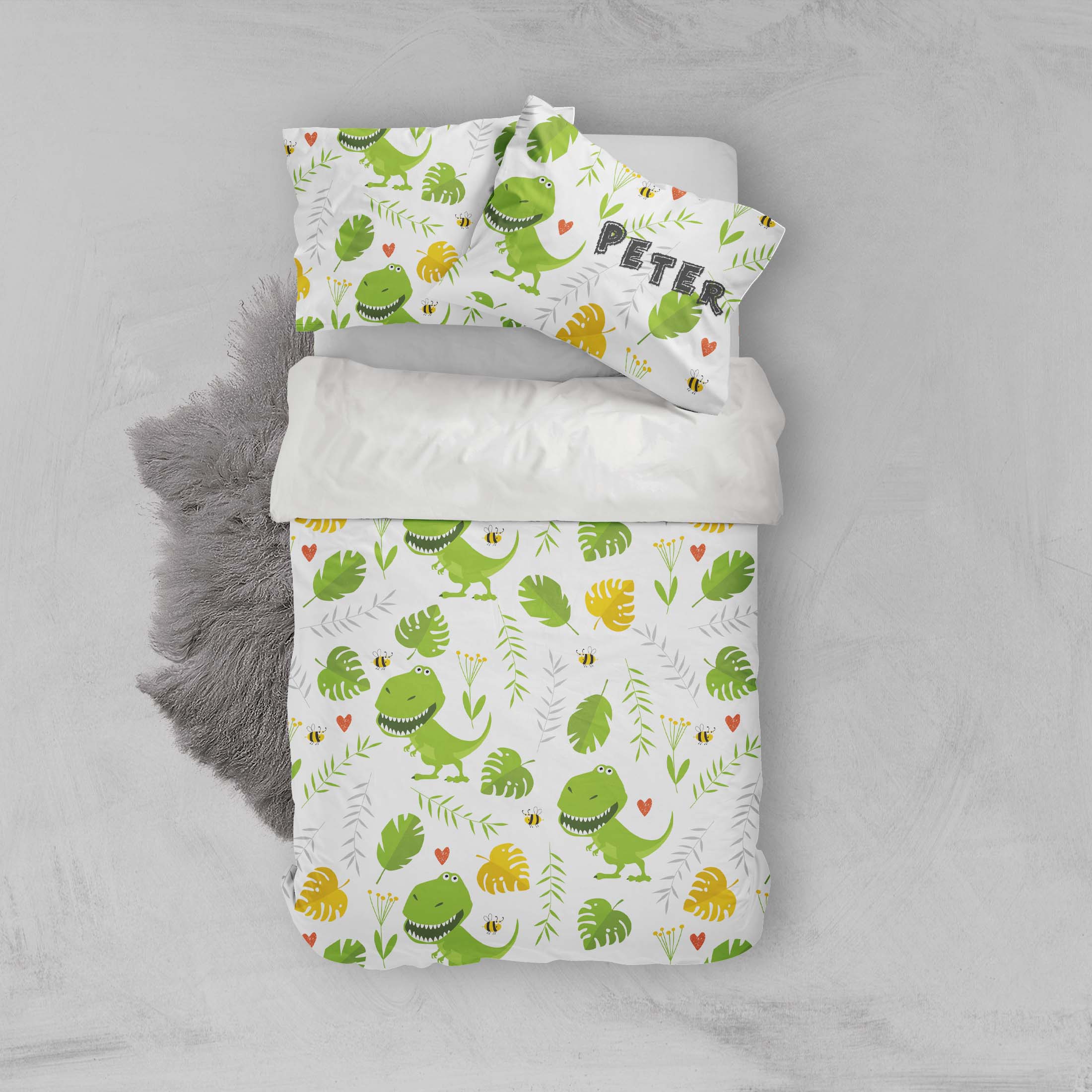 3D Green Dinosaur Leaves Quilt Cover Set Bedding Set Pillowcases 37