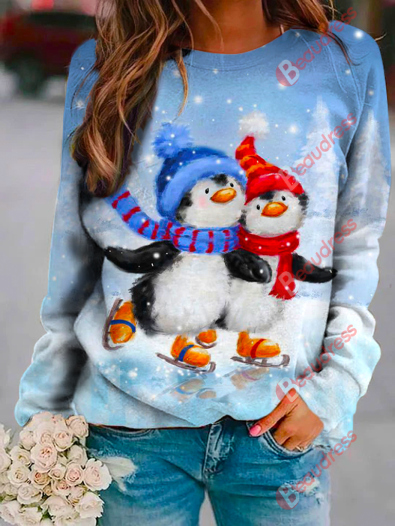 Penguins Skiing Printed Sweatshirt