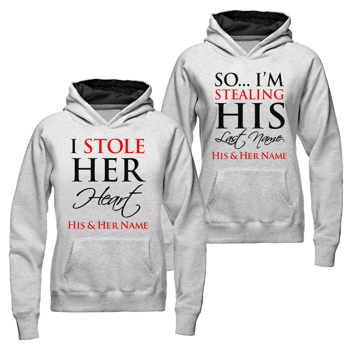 Personalized I Stole Her Heart So I’M Stealing His Last Name Hoodie, His And Hers Sweatshirts, Matching Couple Hoodies, Valentine’S Day Outfit