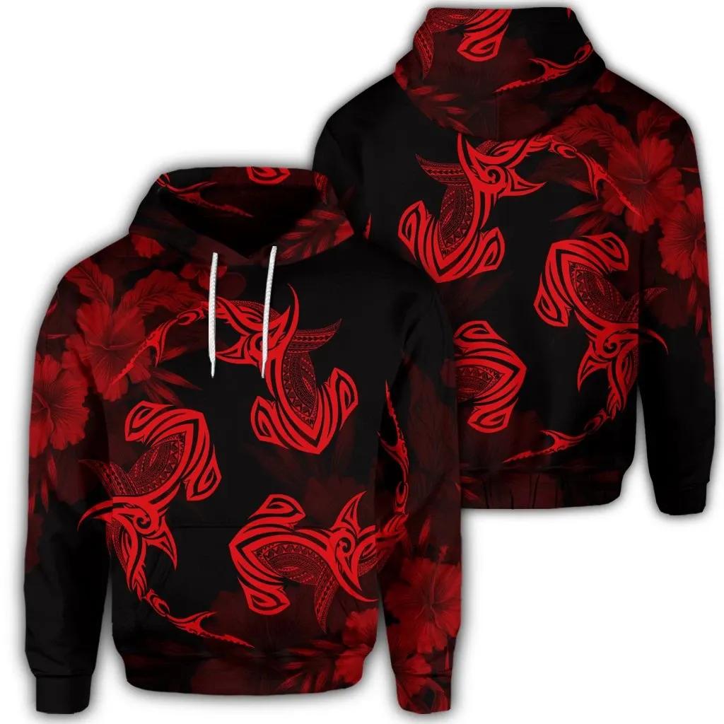 Alohawaii Hoodie – Hawaiian Hammerhead Shark Hibiscus Red Polynesian Hoodie – Ah – J4R