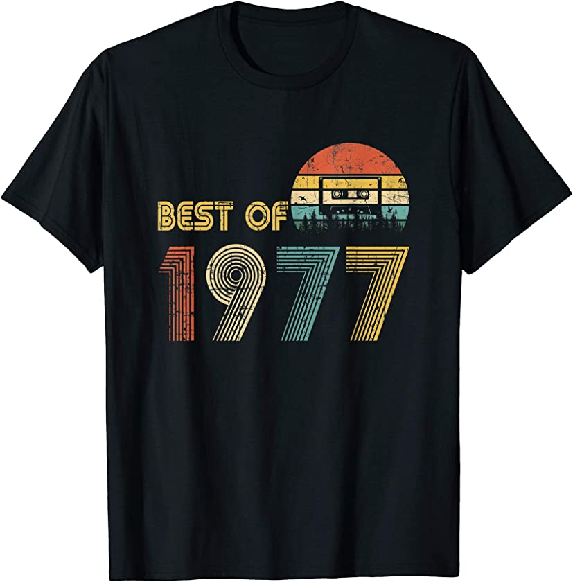 Best Of 1977 43rd Birthday Gifts Cassette Tape Vintage T-Shirt