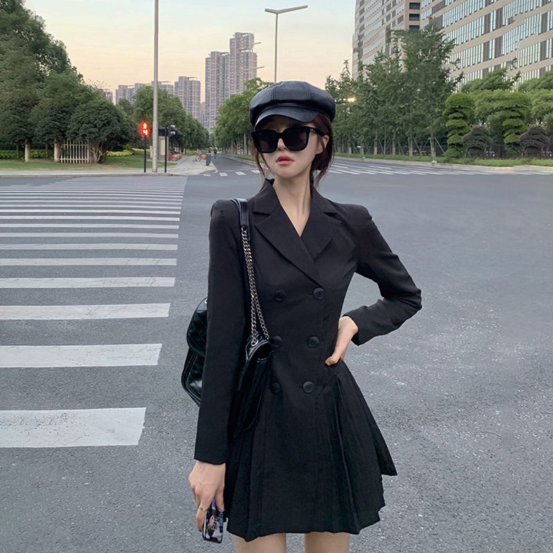 Woman Vintage Black Jacket Blazer Dress for Women Korean Fashion Sexy Casual Harajuku Aesthetic Aesthetic Loose Mini Long Sleeve alx