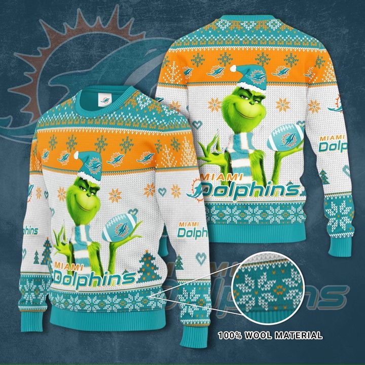 Miami Dolphins The Grinch Gift For Fan Ugly Wool Sweater Christmas