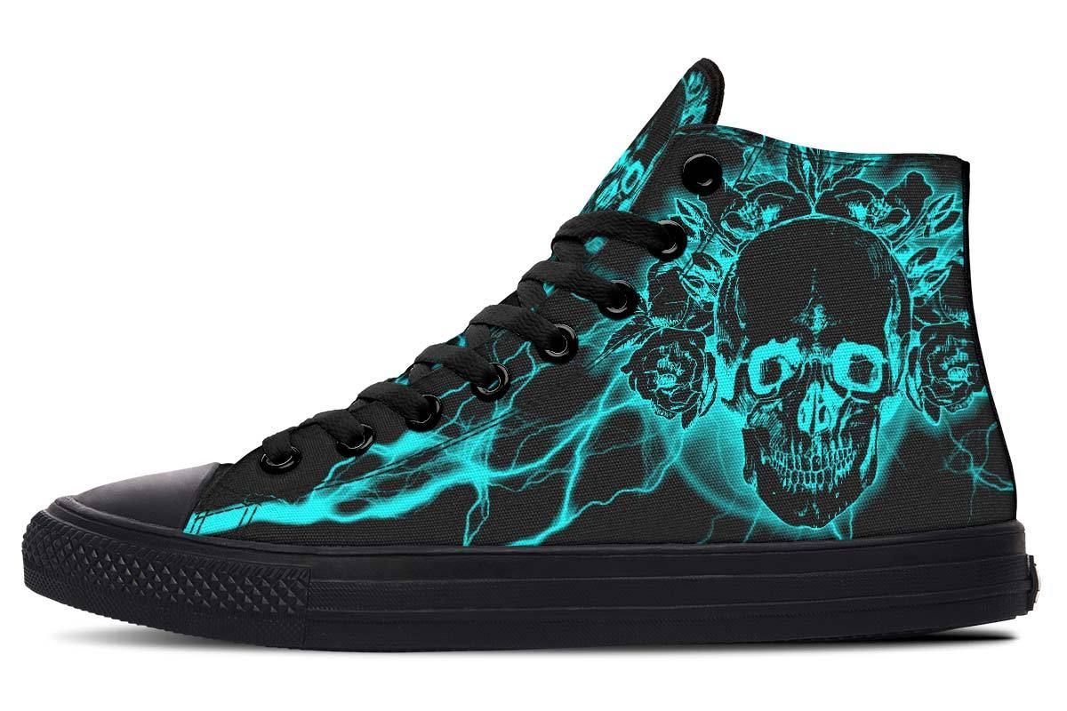 Aqua Lightning Skull High Top Vans Shoes