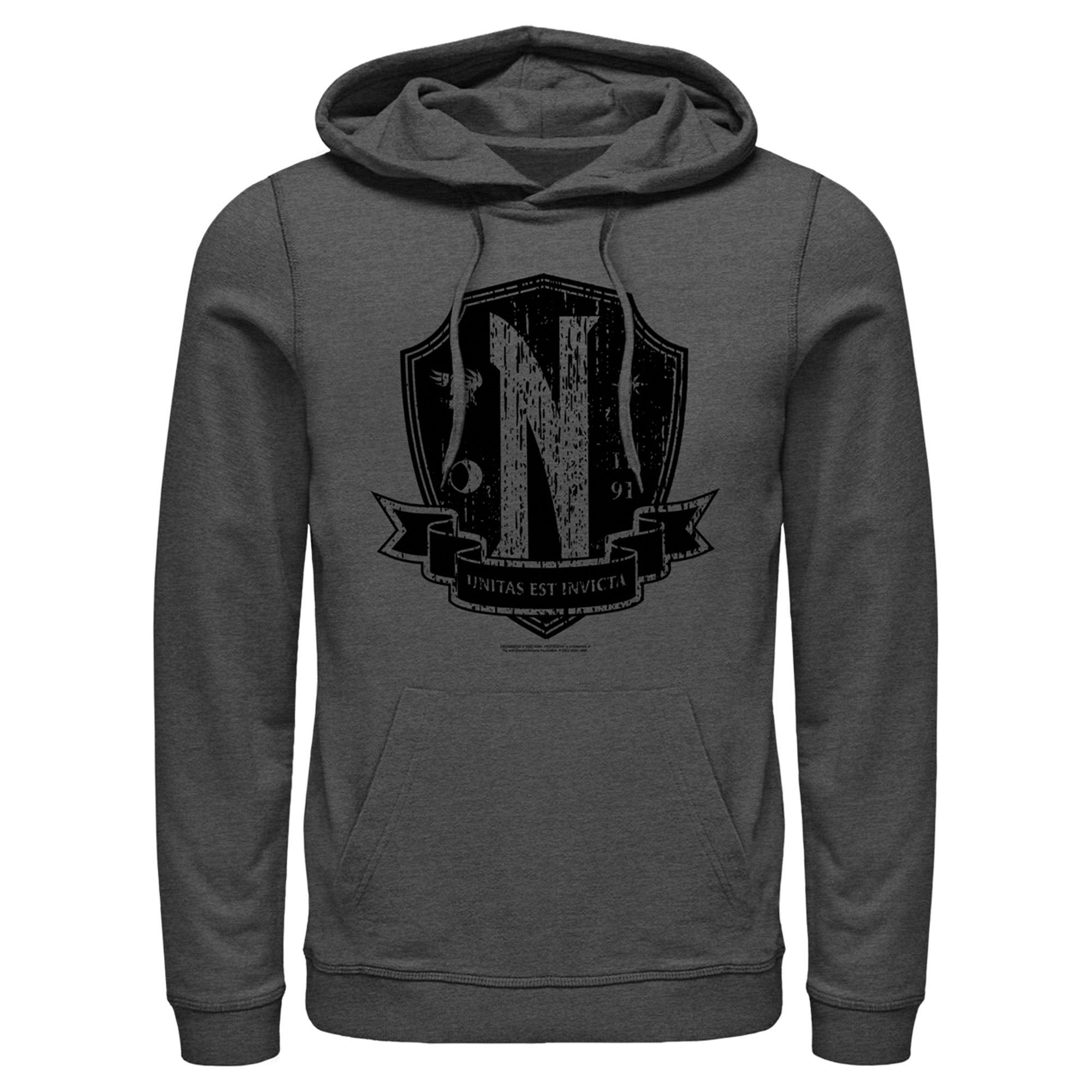 Men’S Wednesday Nevermore Academy Distressed Emblem Pull Over Hoodie