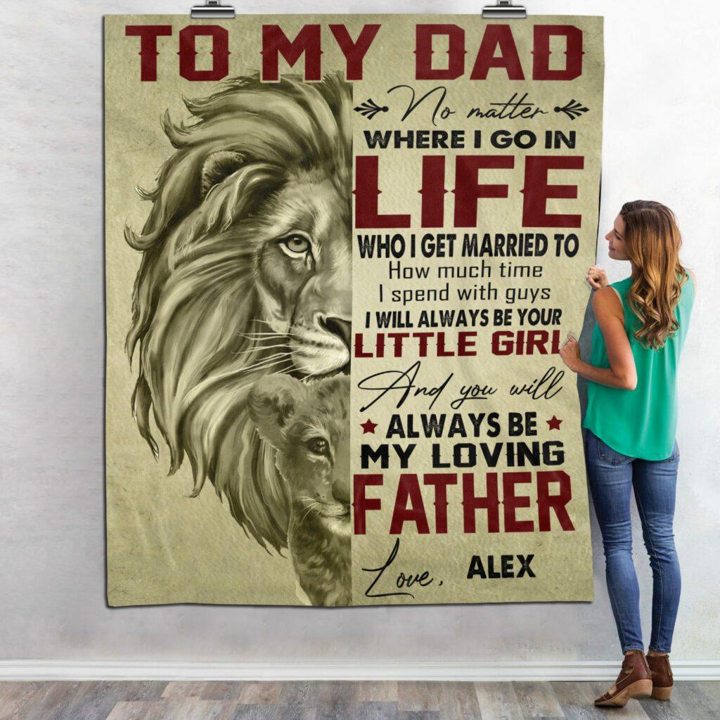 [Personalized Name] To My Dad Lion –  Best Idea Gift For Dad, Gift For Home Decor, Gift For Family  – Custom Fleece Blanketc