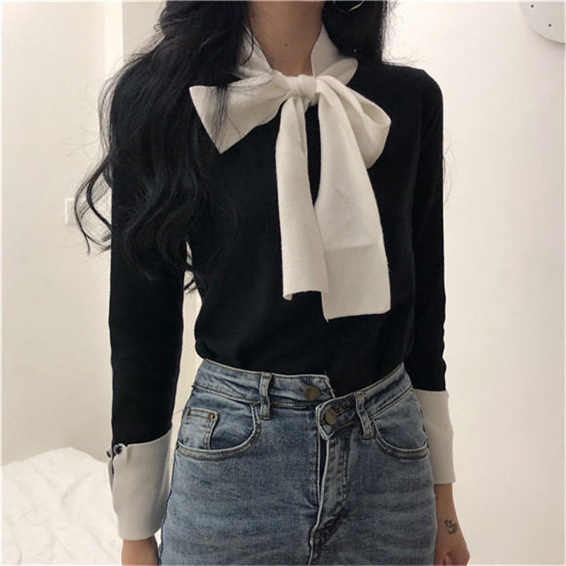 Autumn Winter Bowknot Lace-up Sweater Women’s Top Sweater Women’s Woman Sweaters Femme Chandails Pull Hiver alx