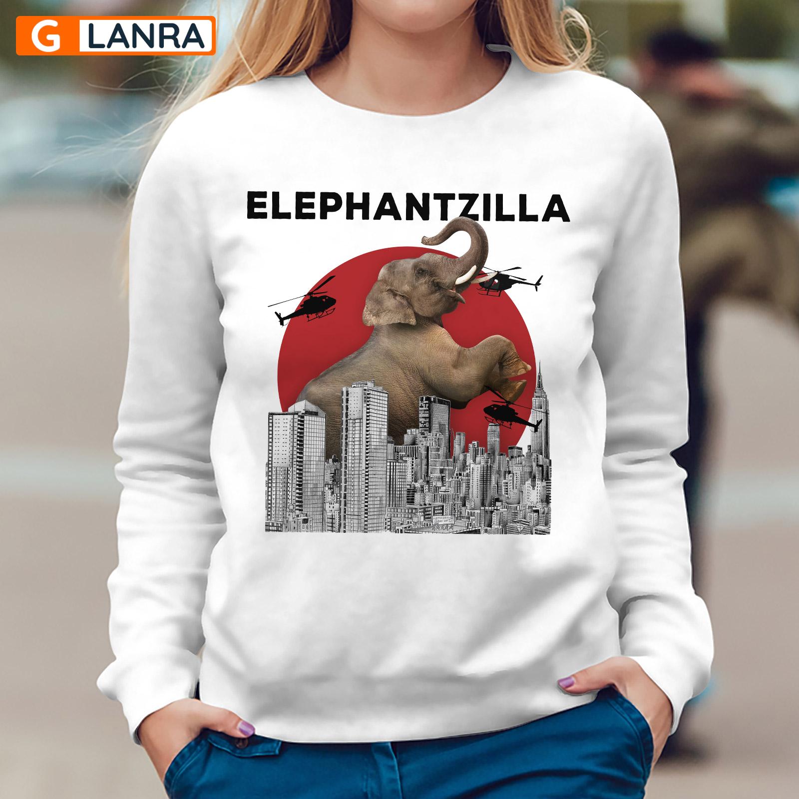 Elephantzilla Sweatshirt, Elephant Sweatshirt, Elephant Animal Sweatshirt, Elephant With Skyscraper And Helicopter Sweatshirt, Unisex Sweater