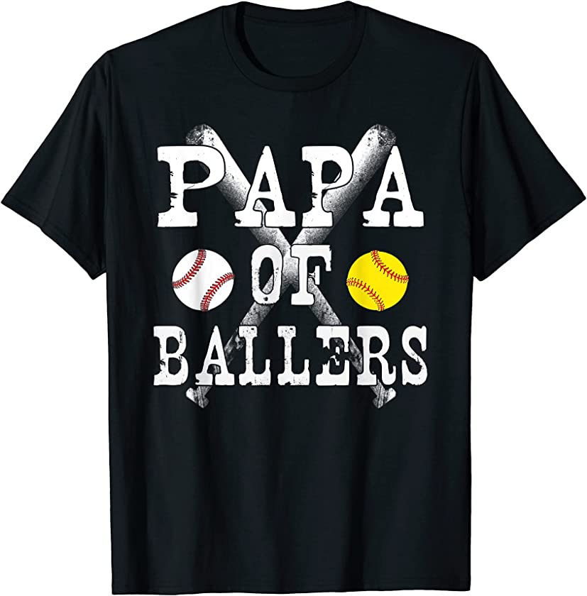 Vintage Papa of Ballers T Shirt Funny Baseball Softball Love T-Shirt