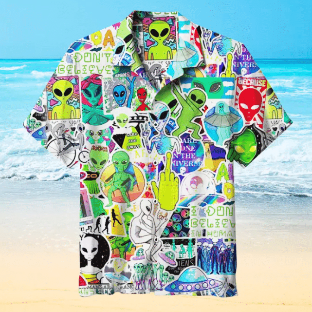 Alien Collage For Man And Woman Print Short Sleeve Hawaiian Shirt G95