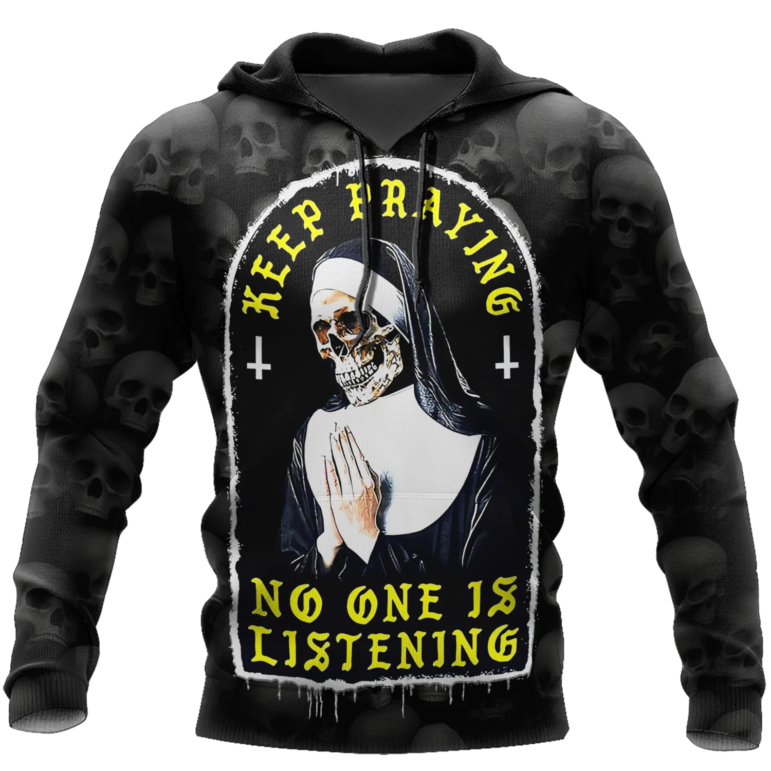 Cool Skull Hoodie 3D Keep Praying No One Is Listening 3D Skeleton Hoodies