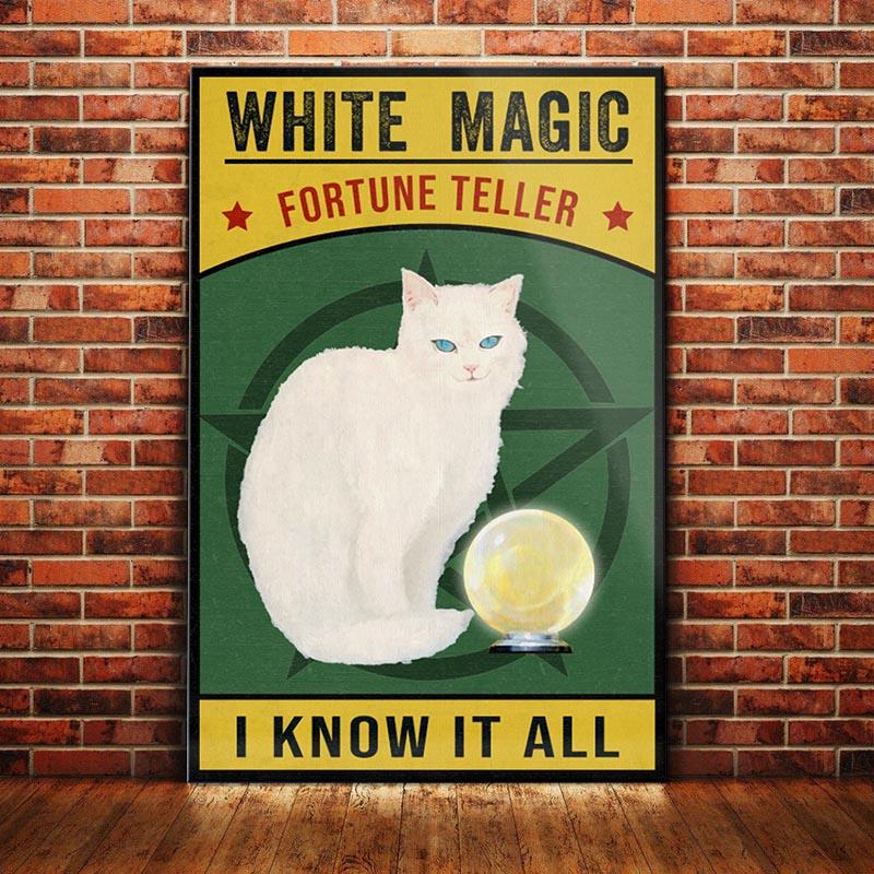 White Cat Canvas And Poster White Magic Fortune Teller | Art Print | Home Decor | Room Decor | Wall Art