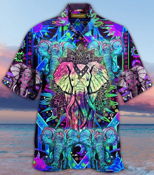 Hippie Mandala Elephant 3D All Over Printed Hawaiian Shirt For Hippie Soul, Hippie Lovers, Summer Short Sleeve Button Hawaiian Shirt, Gift For Hippie