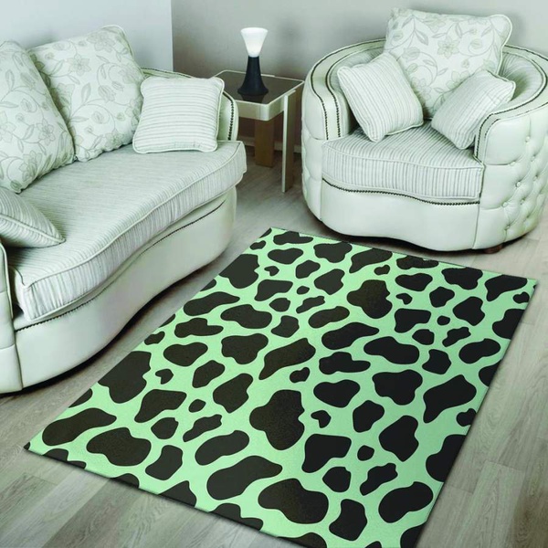 Black And Green Cow Print Area Rug