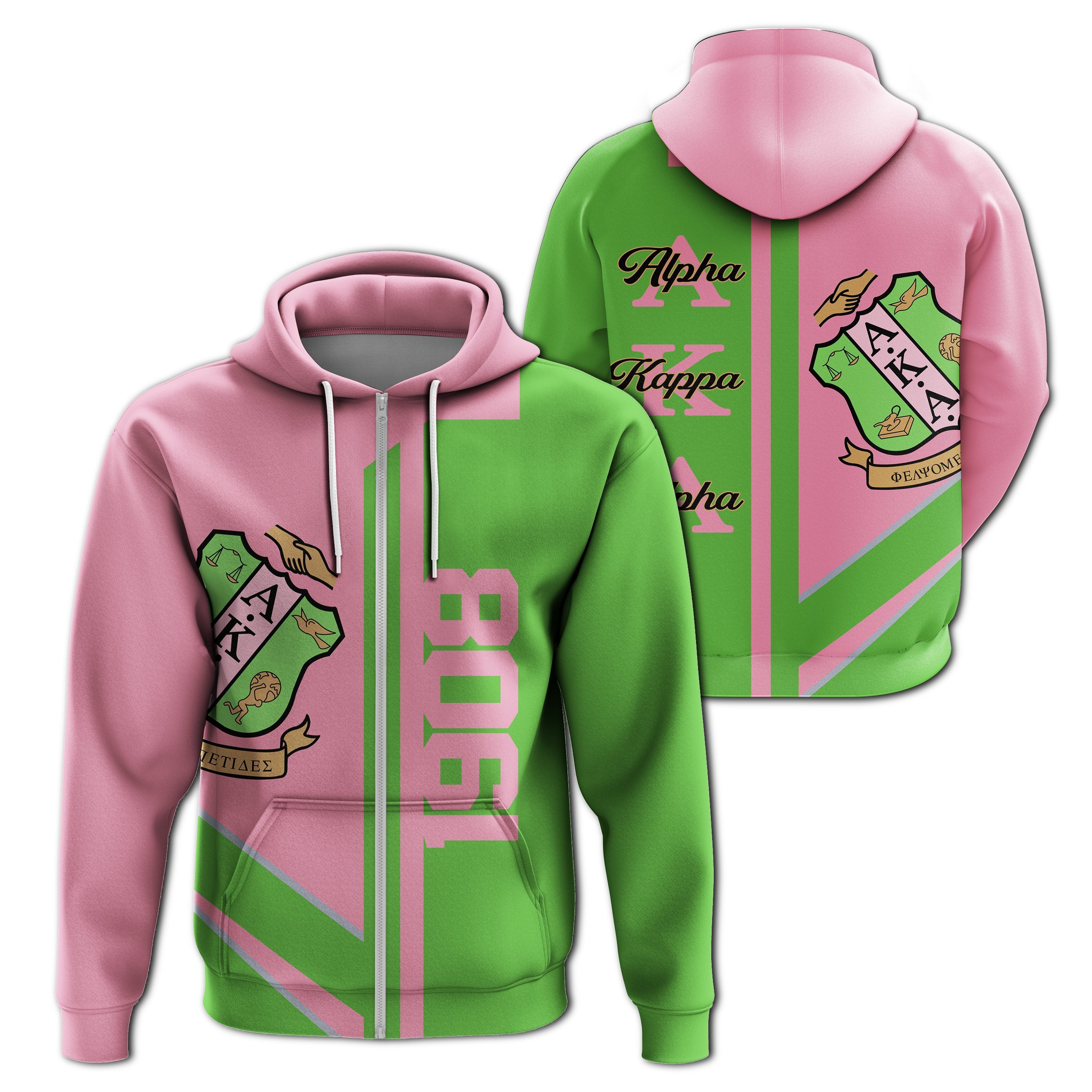 Greek Life Hoodie – Alpha Kappa Alpha Aka Half Concept Zip Hoodie