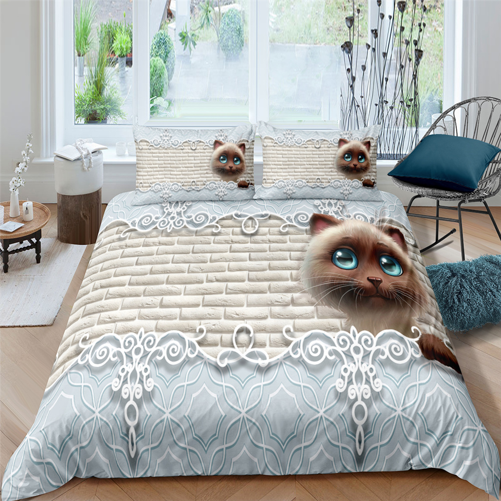 3D Cute Cat Elephant Bedding Set Cartoon Duvet Cover Bed Set Printed De Bed King Queen Size