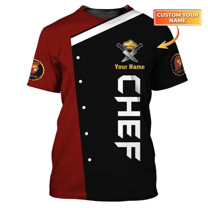 Customized Gold Logo Chef 3D Shirt, Custom Cook T Shirts Black & Red, Master Chef Shirts