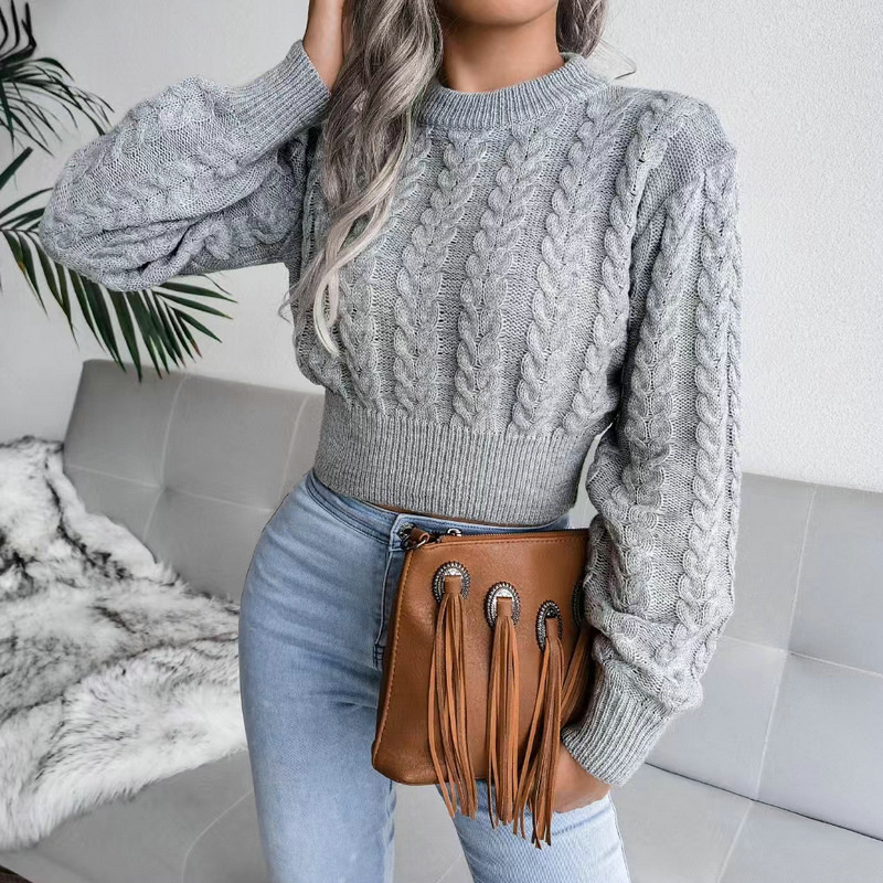 SoonHot Knit Sweater Autumn and winter new slim fried dough twist round neck girdle bottomed sweater top sweater (female) alx