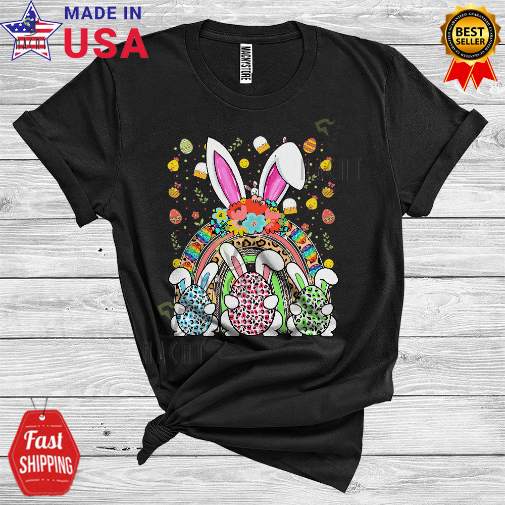 Three Leopard Bunny Eggs Rainbow Cool Cute Easter Day Egg Hunting Group Lover T-Shirt