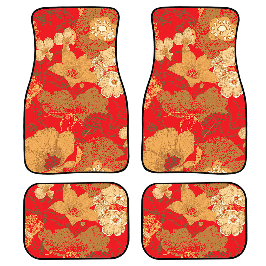 Vintage Chinese Flower Print Front And Back Car Floor Mats, Front Car Mat