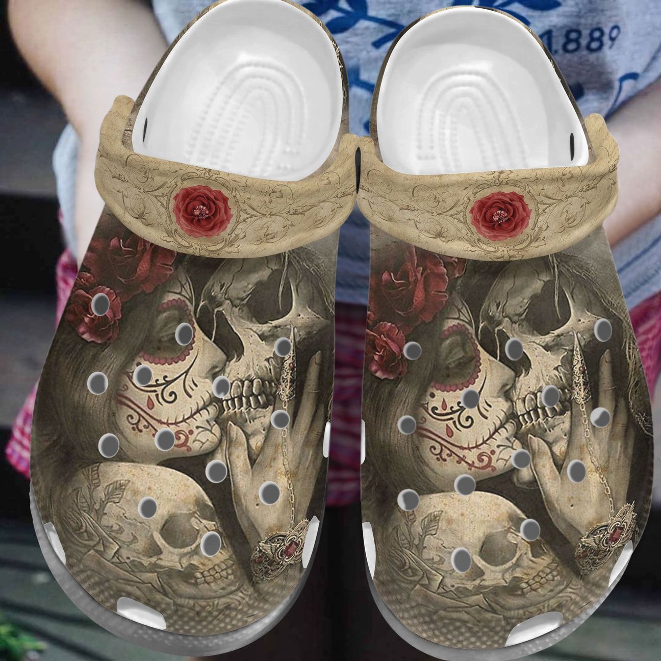 Skull Personalized Clog, Custom Name, Text, Color, Number Fashion Style For Women, Men, Kid, Print 3D Death And Roses