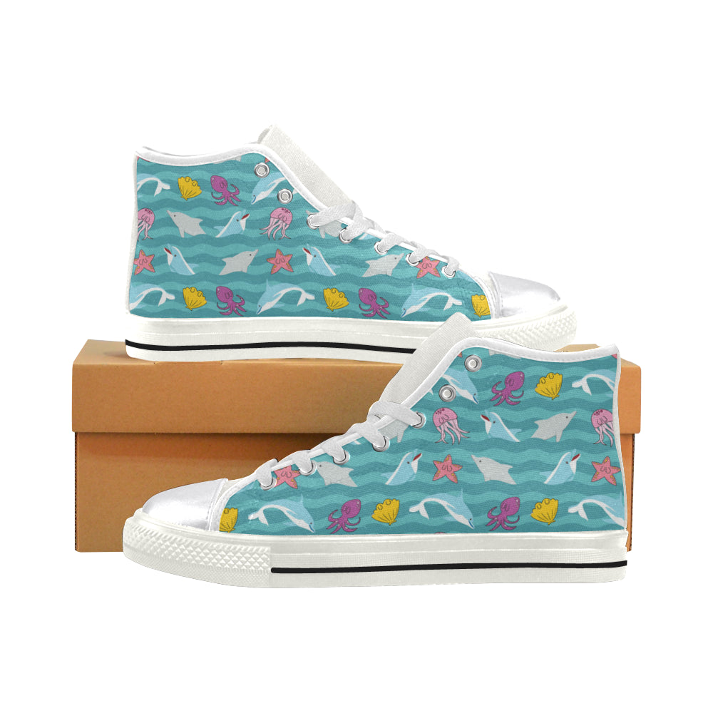 Dolphin White Women’s Classic High Top Canvas Shoes