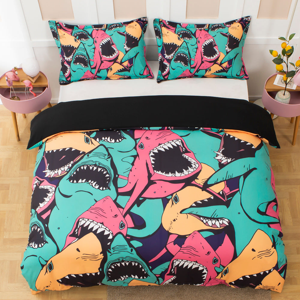 3D Hand Drawn Animal Shark Color Quilt Cover Set Bedding Set Duvet Cover Pillowcases 48