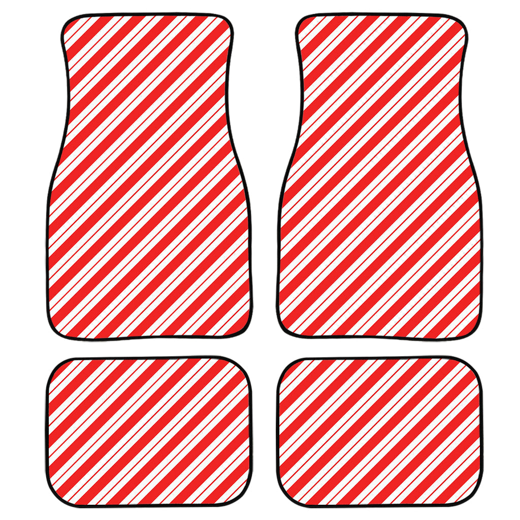 Red And White Candy Cane Stripes Print Front And Back Car Floor Mats, Front Car Mat