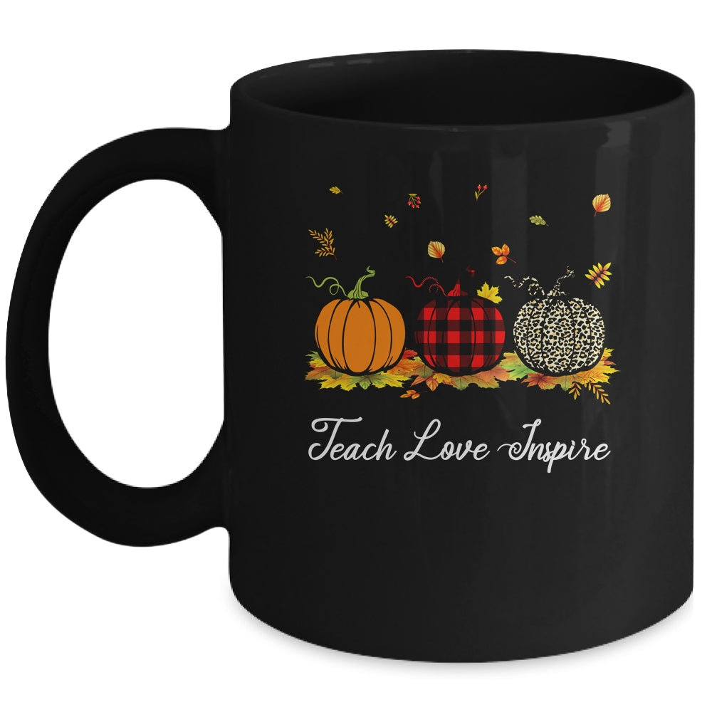 Teach Love Inspire Teacher Autumn Fall Pumpkin Leopard Mug