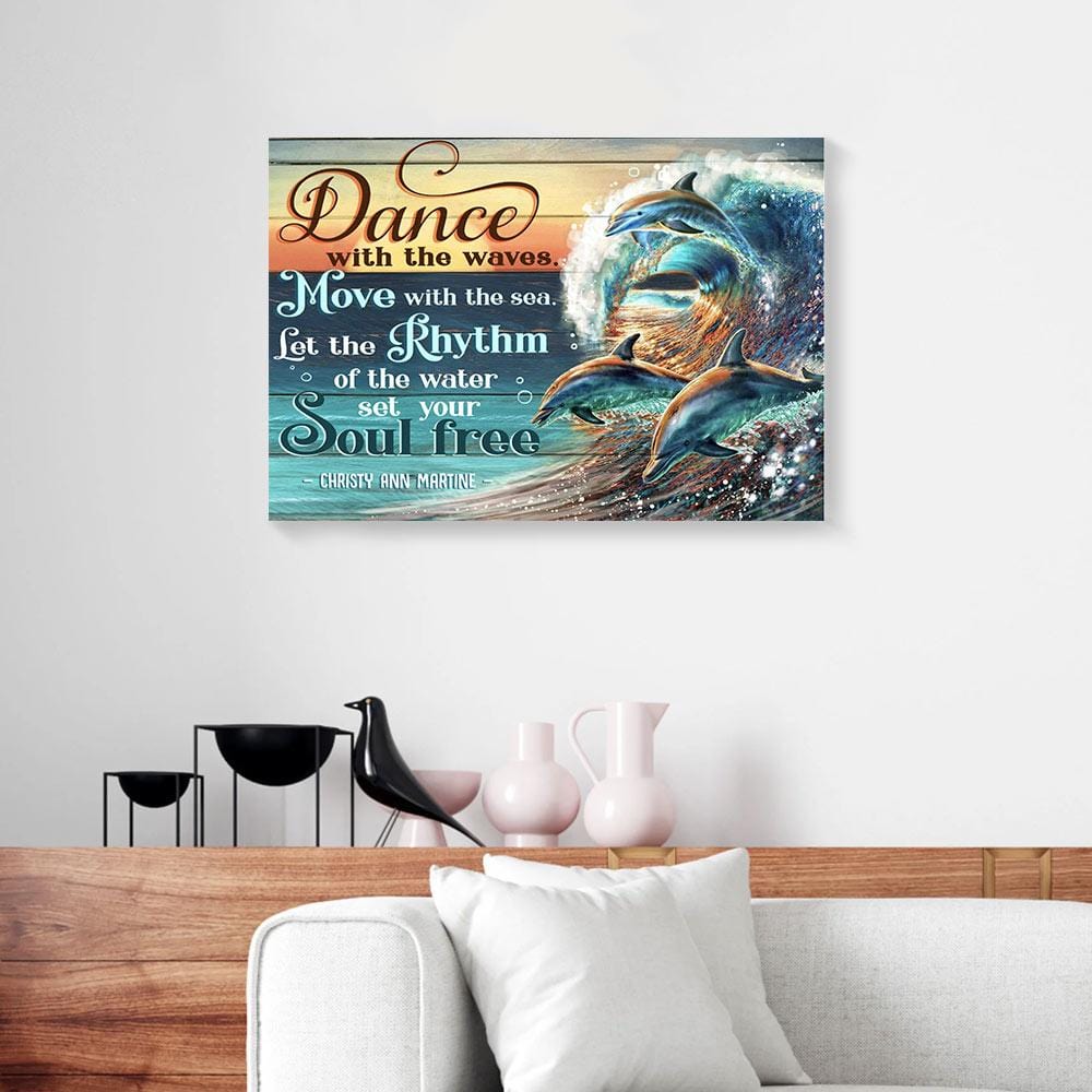 Canvas Artwork Dance With The Waves Move With The Sea Dolphin Beach Canvas Minimalist Wall Art