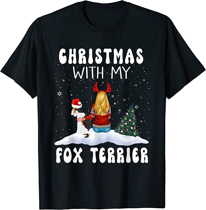 Christmas With My Fox Terrier Dog Puppy Funny Xmas T-Shirt