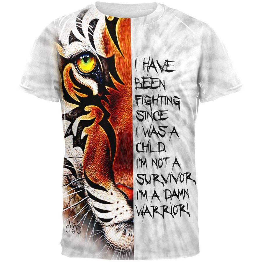 Child Warrior Survivor Inspiration Tiger All Over Adult T-Shirt