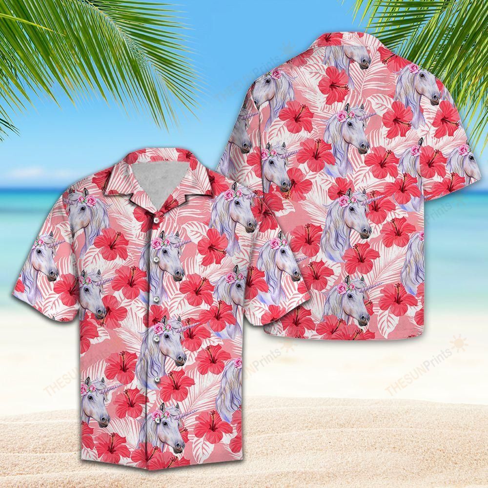 Unicorn Tropical Flowers Hibiscus Hawaiian Shirt Ha86672