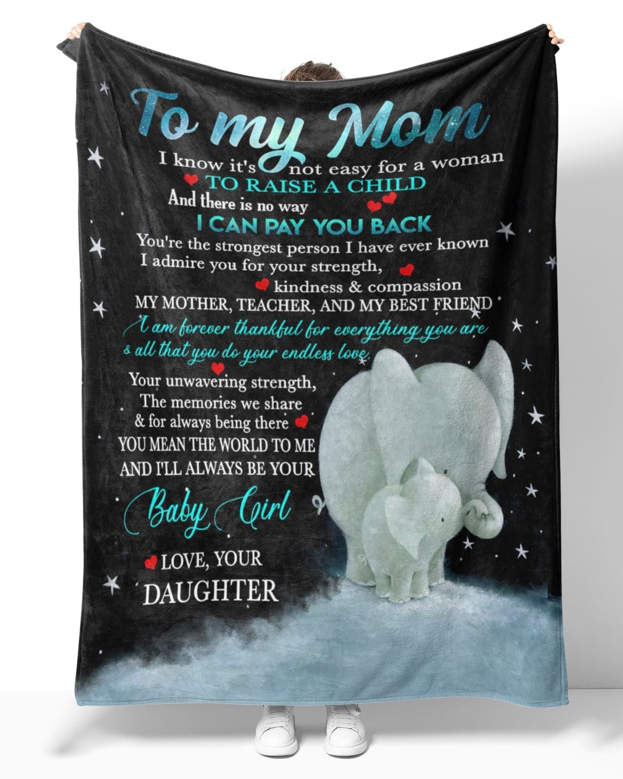 To My Mom Elephant Love Star Blanket From Daughter, To My Mom I Know It’S Not Easy For A Woman To Raise A Child Cute Elephant Blanket Gifts For Mom