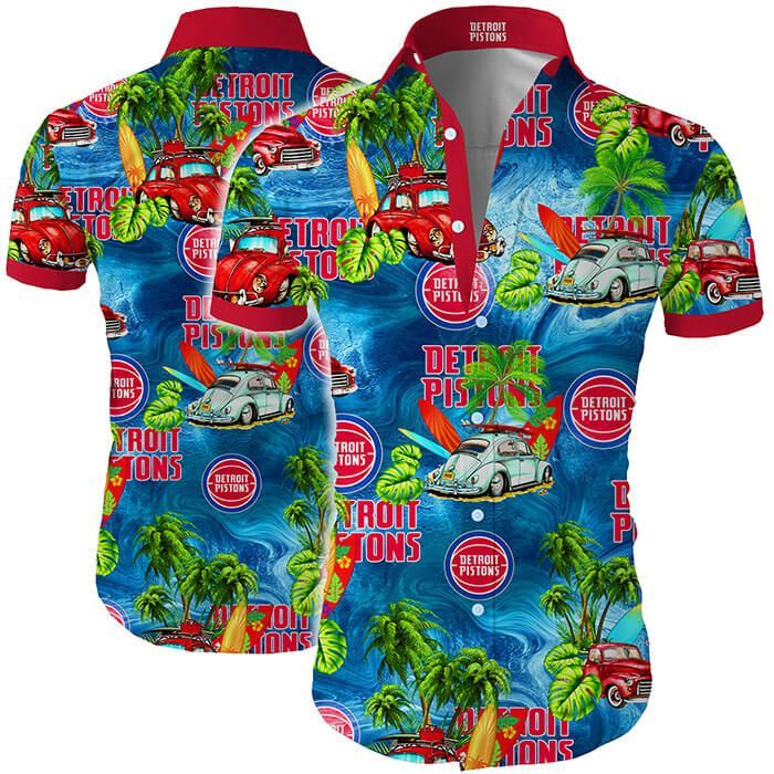 Detroit Pistons Hawaii Shirt Tropical Flower Short Sleeve Slim Fit Body Ha75537