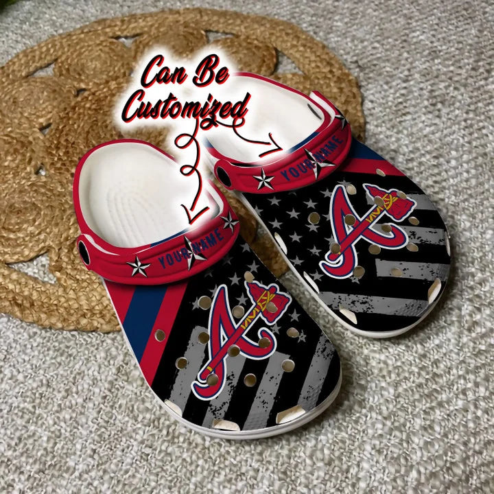 Baseball Crocss – Personalized A.Braves American Flag Breaking Wall Clog Shoes