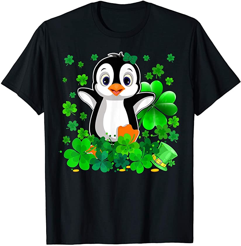 Happy St Patrick’s Day Penguin Bird With Shamrocks Lover T-Shirt