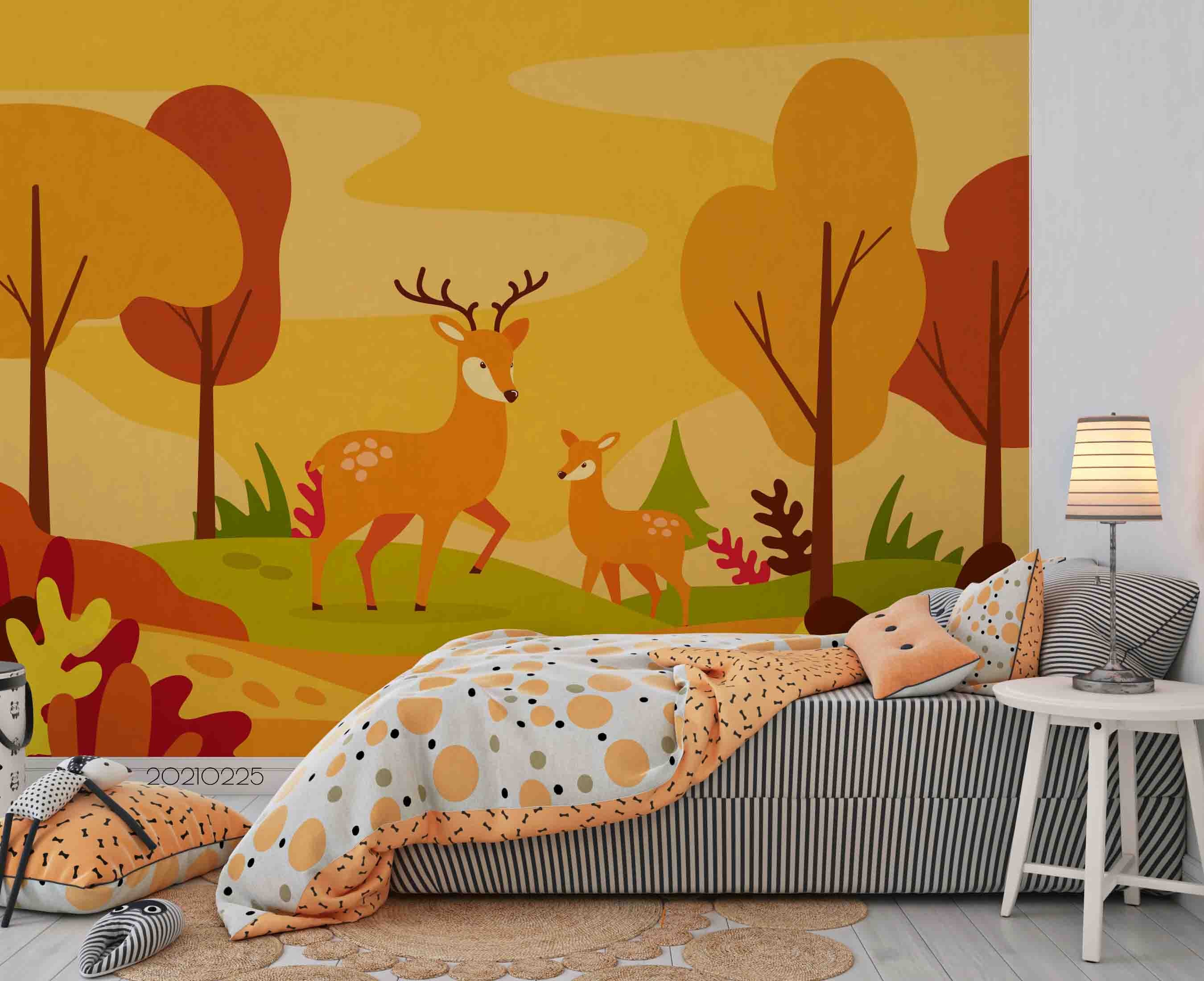 3D Cartoon Forest Animal Elk Wall Mural Wallpaper Lqh 169