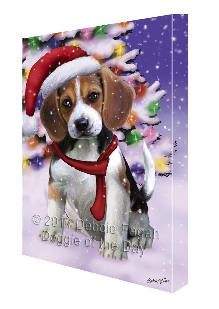 Winterland Wonderland Beagles Puppy Dog In Christmas Holiday Scenic Background Painting Printed On Canvas Wall Art