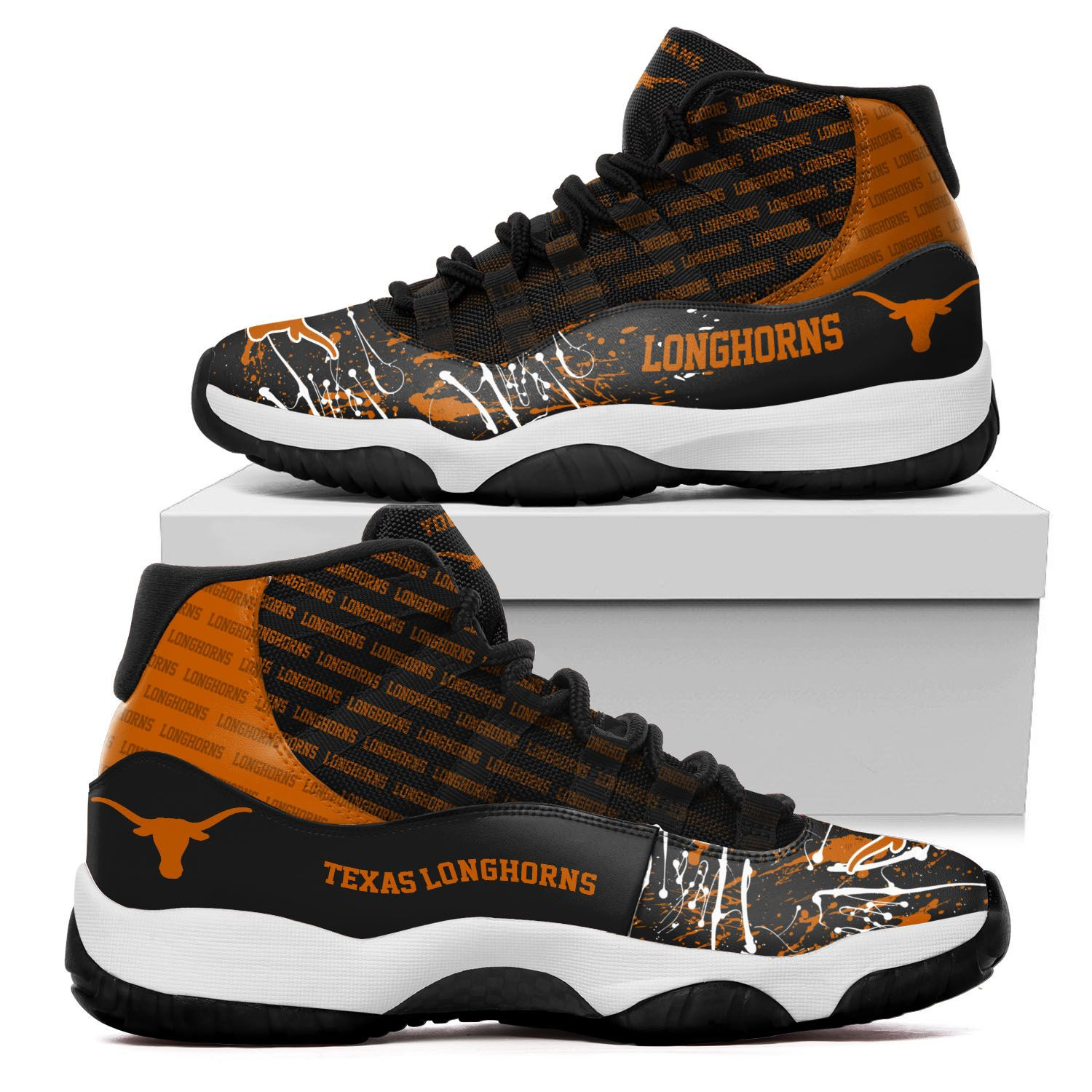 Custom Name Texas Longhorns Air Jd 11 Sneakers Shoes 148 For Football Fans University Of Texas At Austin