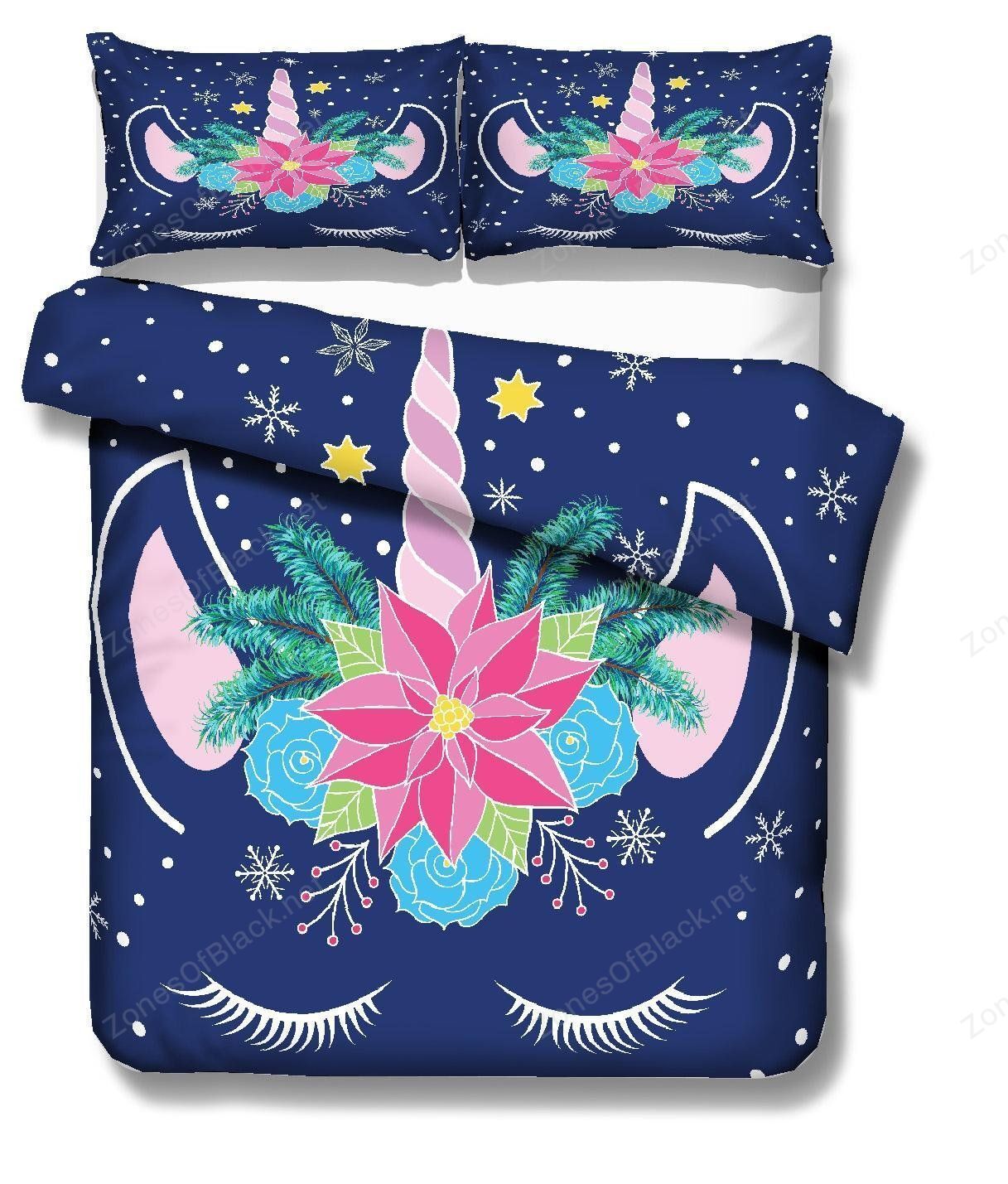 3D Cartoon Blue Unicorn Bedding Set Bedroom Decor