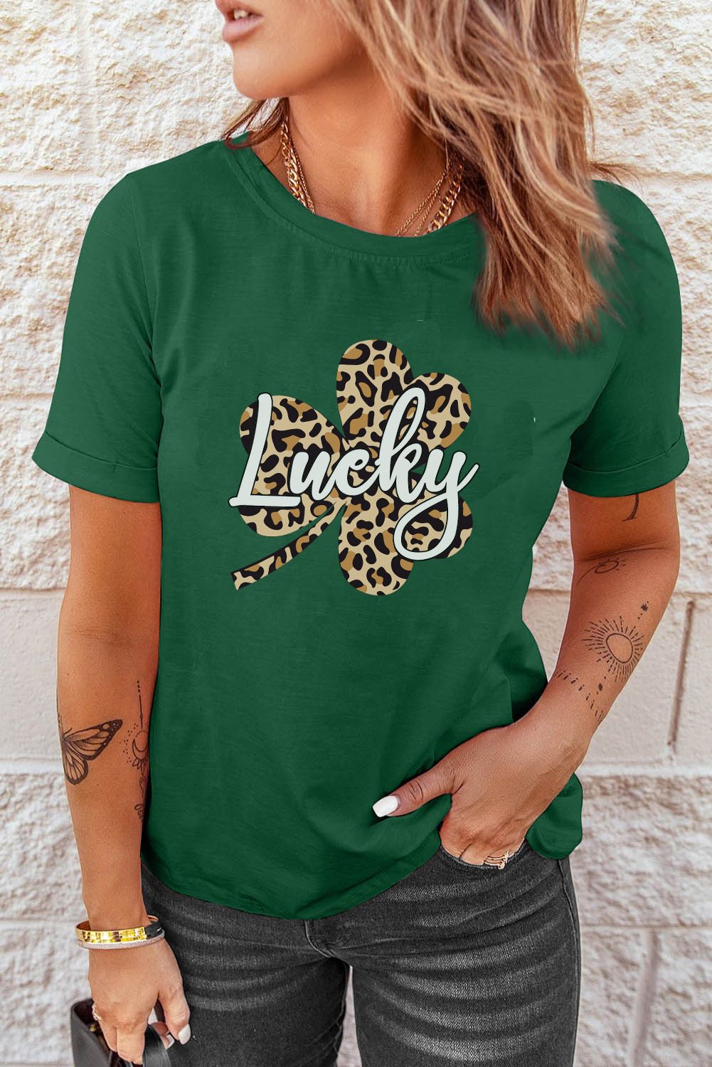 Green Leopard Plants Casual	Short Sleeve T-Shirt