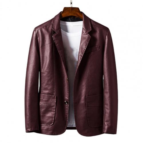 Winter/Autumn Men’s Jacket Faux Leather Turn-down Collar Cardigan Solid Color Men Formal Jacket for Meeting alx