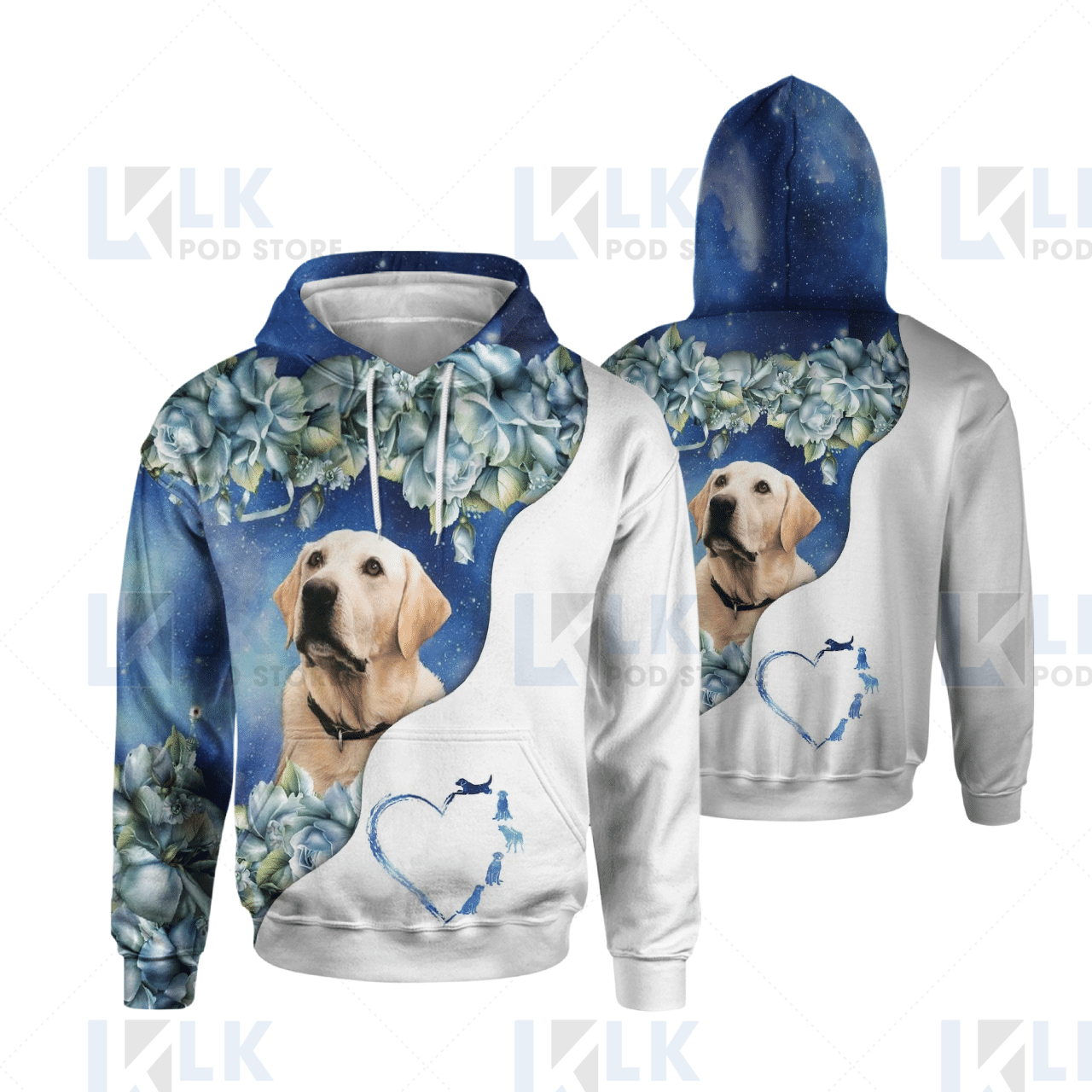 LABRADOR – HOODIE Half Curse Blue Flower 023 [ID3-D]