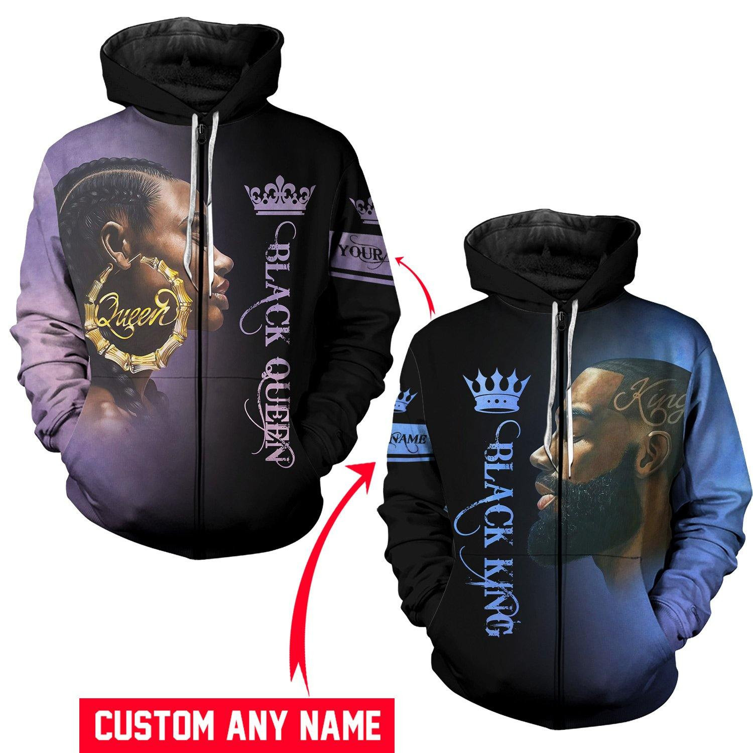 Black King & Black Queen Custom Name For Juneteenth Day Hoodie 3D #Kv