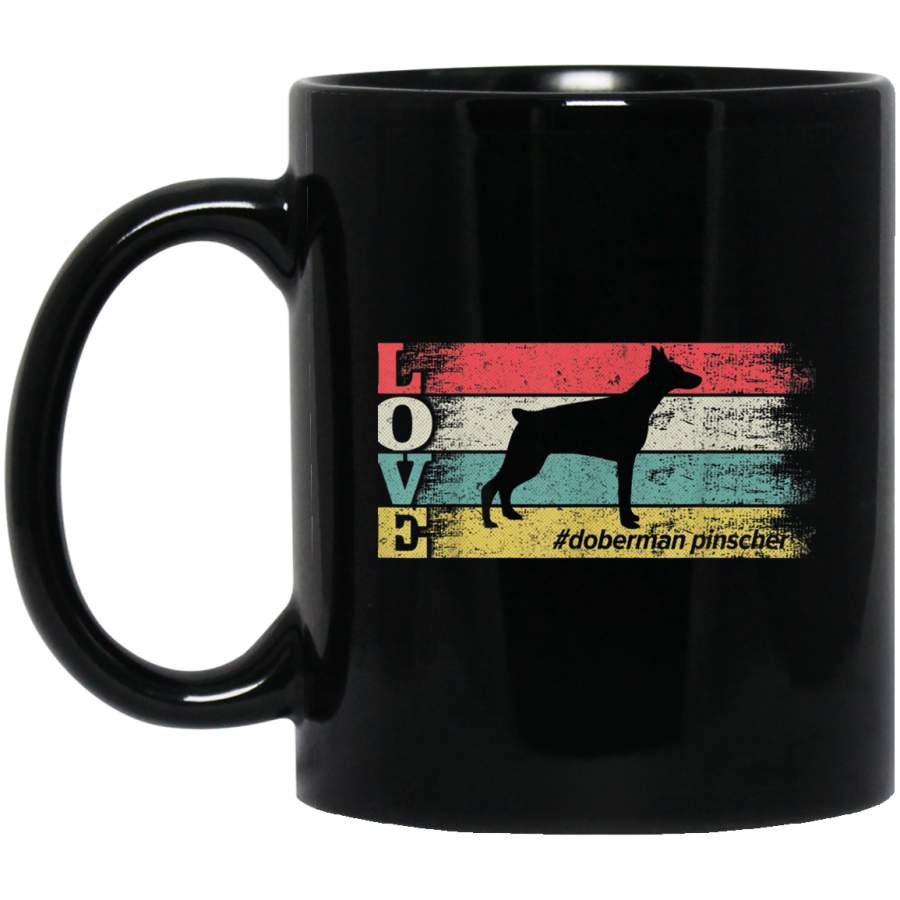 Vintage Retro Love Doberman Pinscher Dog Silhouette Funny 11 oz 15 oz Mug Black