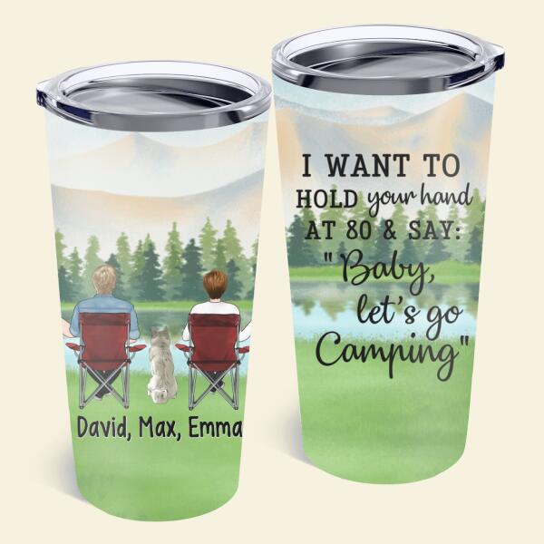 Personalized Tumbler, Camping Drinking Couple And Dogs, Christmas Gift For Campers And Dog Lovers